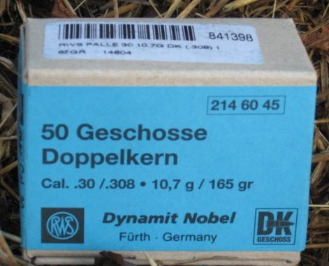 RWS CONF. 50 PALLE CAL. 30-10.7G DK (.308) 165GR DYNAMIT NOBEL